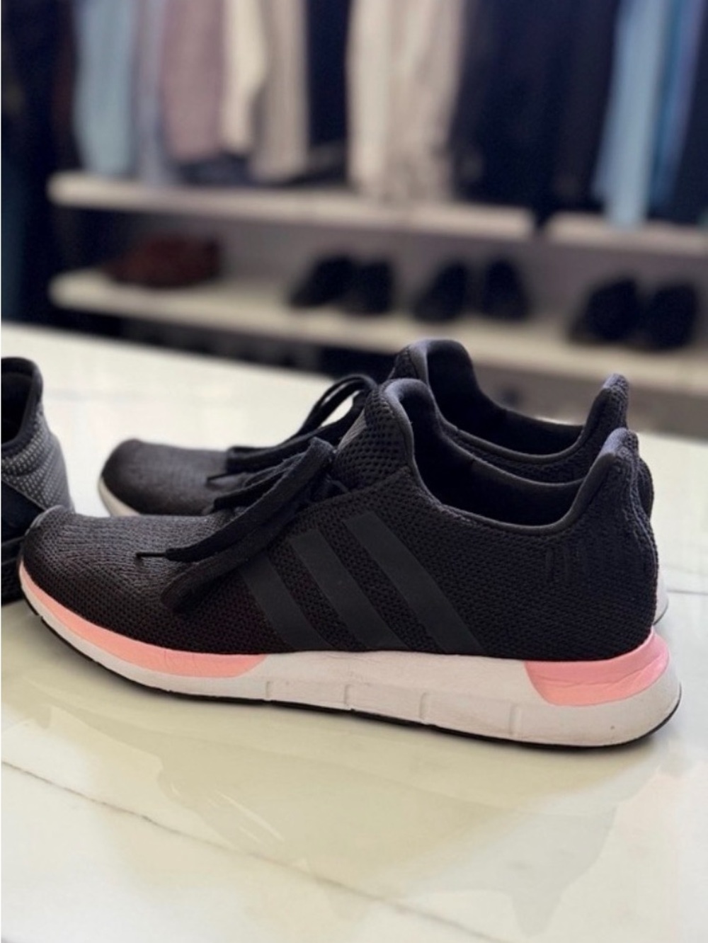 Women’s Adidas Black Athletic Sneakers with Pink Accent
